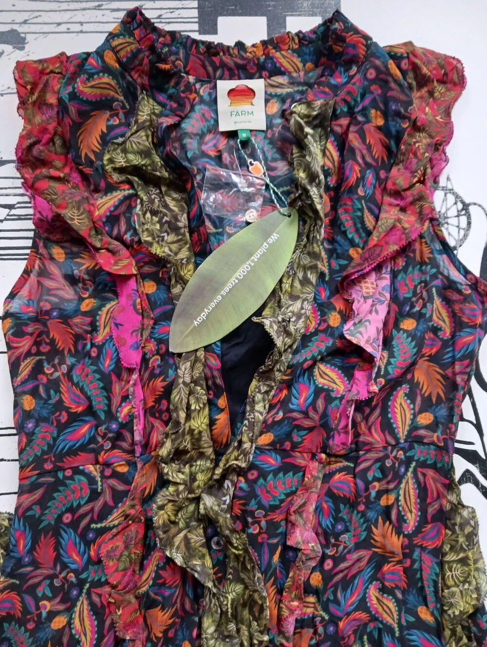 NWT Farm Riomixed Mini Prints Midi Dress Size M - Picture 5 of 12